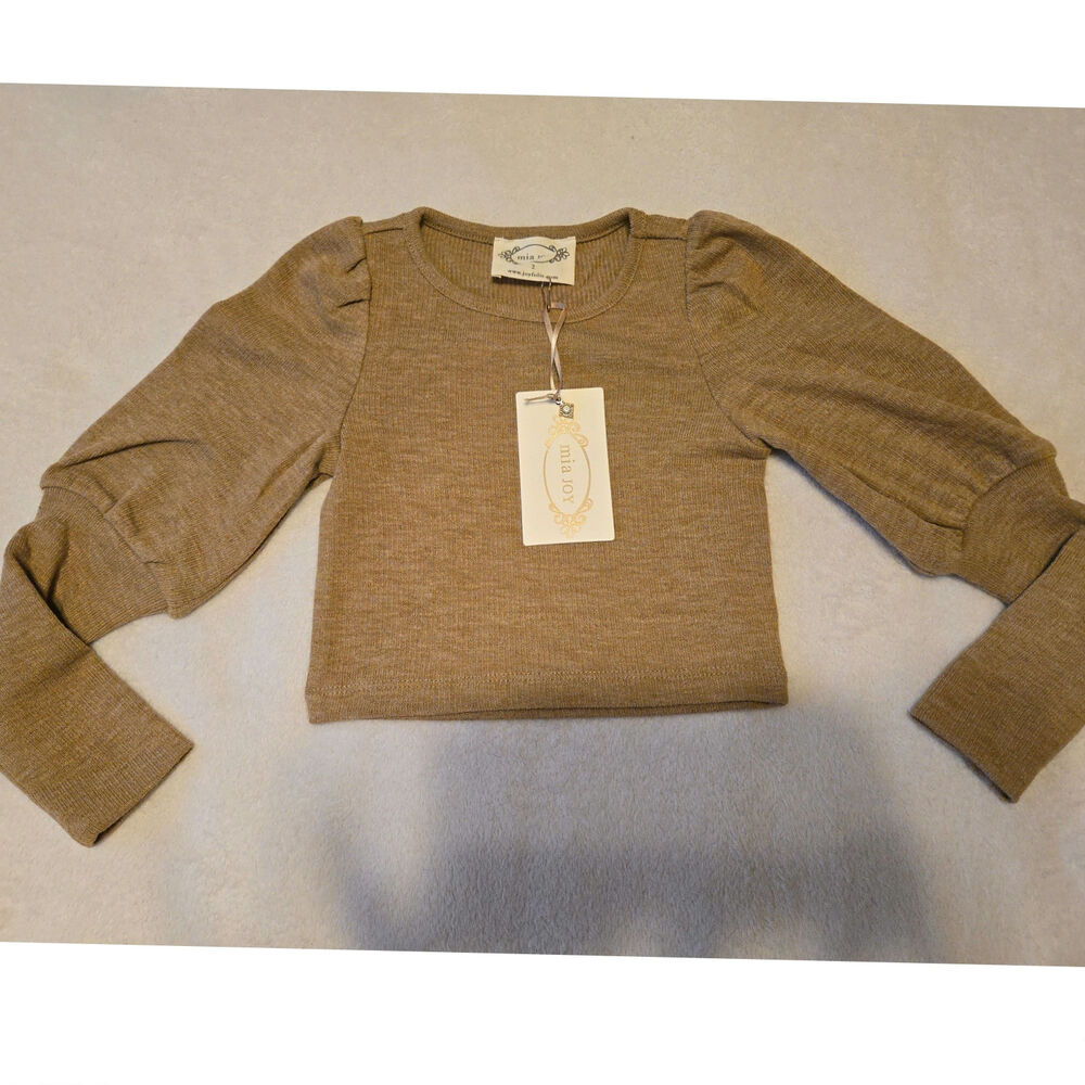 Sz 2T MIA JOY JOYFOLIE Tan Heather Leg Of Mutton Round Neck Knit Top